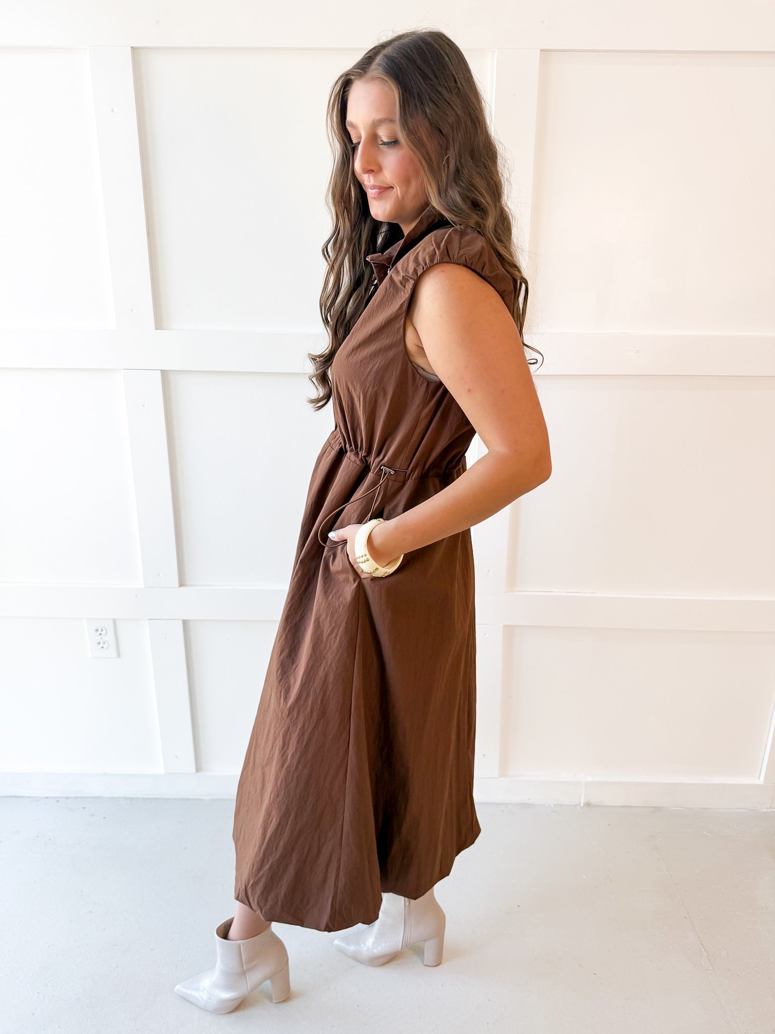 High Neck Sleeveless Maxi Dress - Mocha