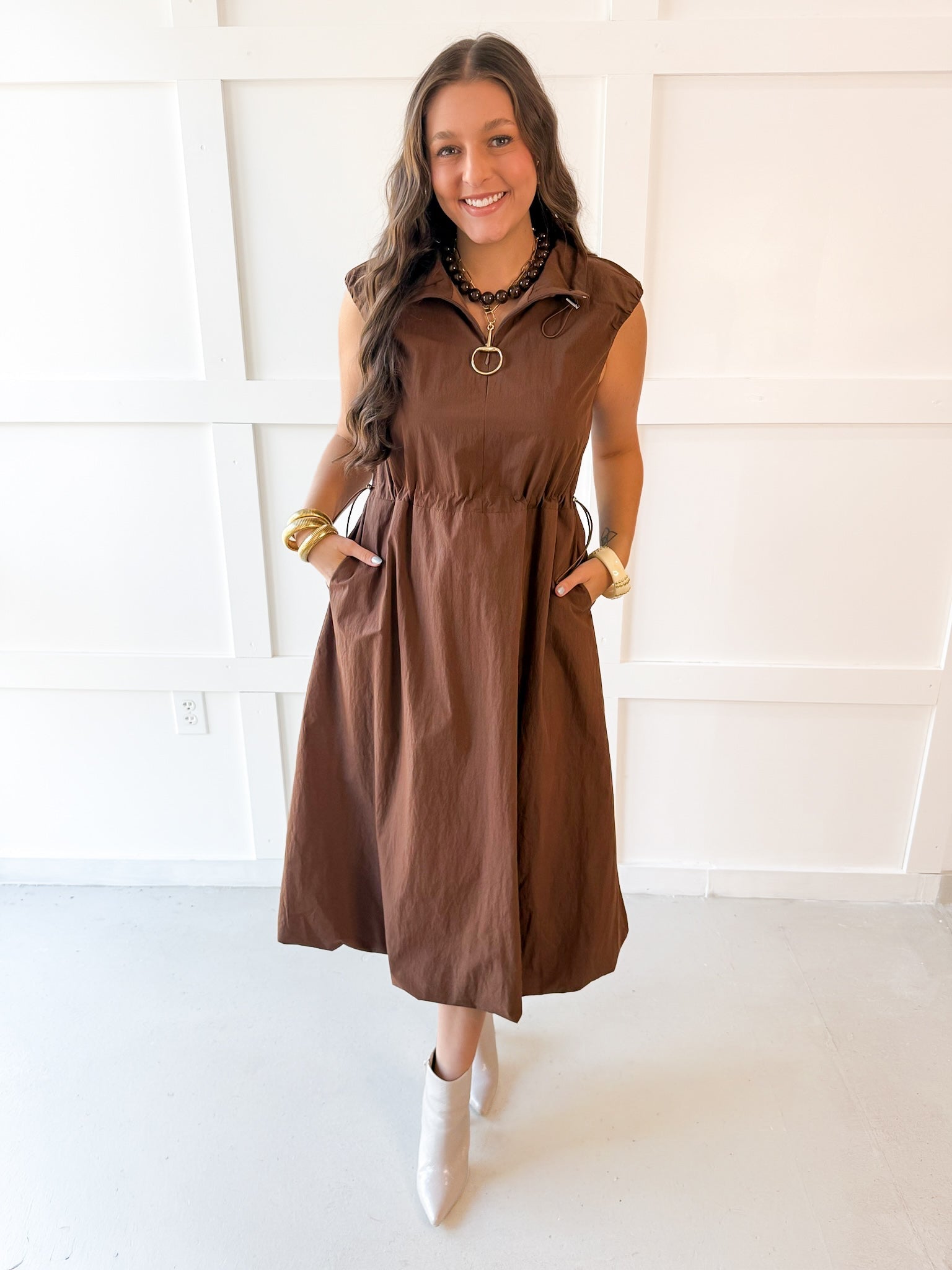 High Neck Sleeveless Maxi Dress - Mocha