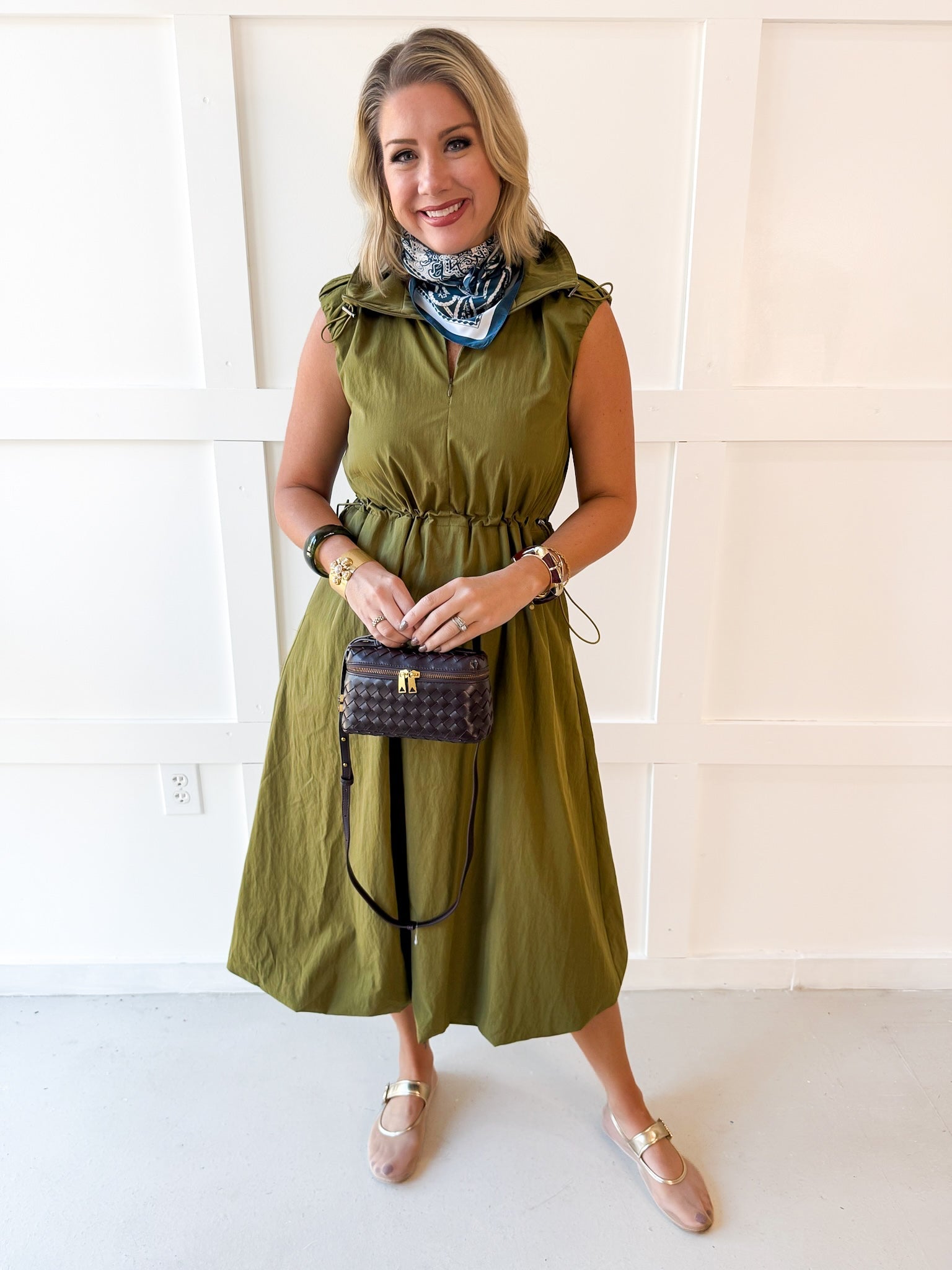 High Neck Sleeveless Maxi Dress - Olive