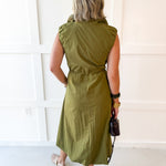 High Neck Sleeveless Maxi Dress - Olive
