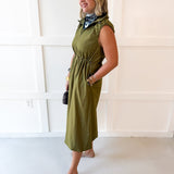 High Neck Sleeveless Maxi Dress - Olive