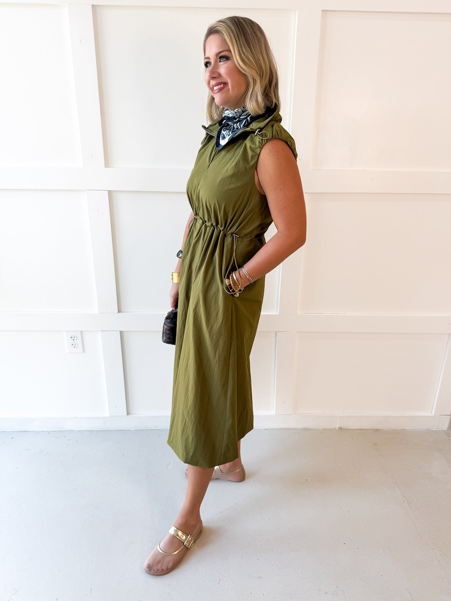 High Neck Sleeveless Maxi Dress - Olive