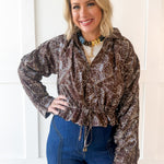 High Neck Waist Tie Jacket - Brown