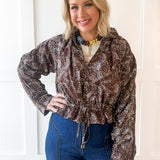 High Neck Waist Tie Jacket - Brown