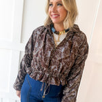 High Neck Waist Tie Jacket - Brown