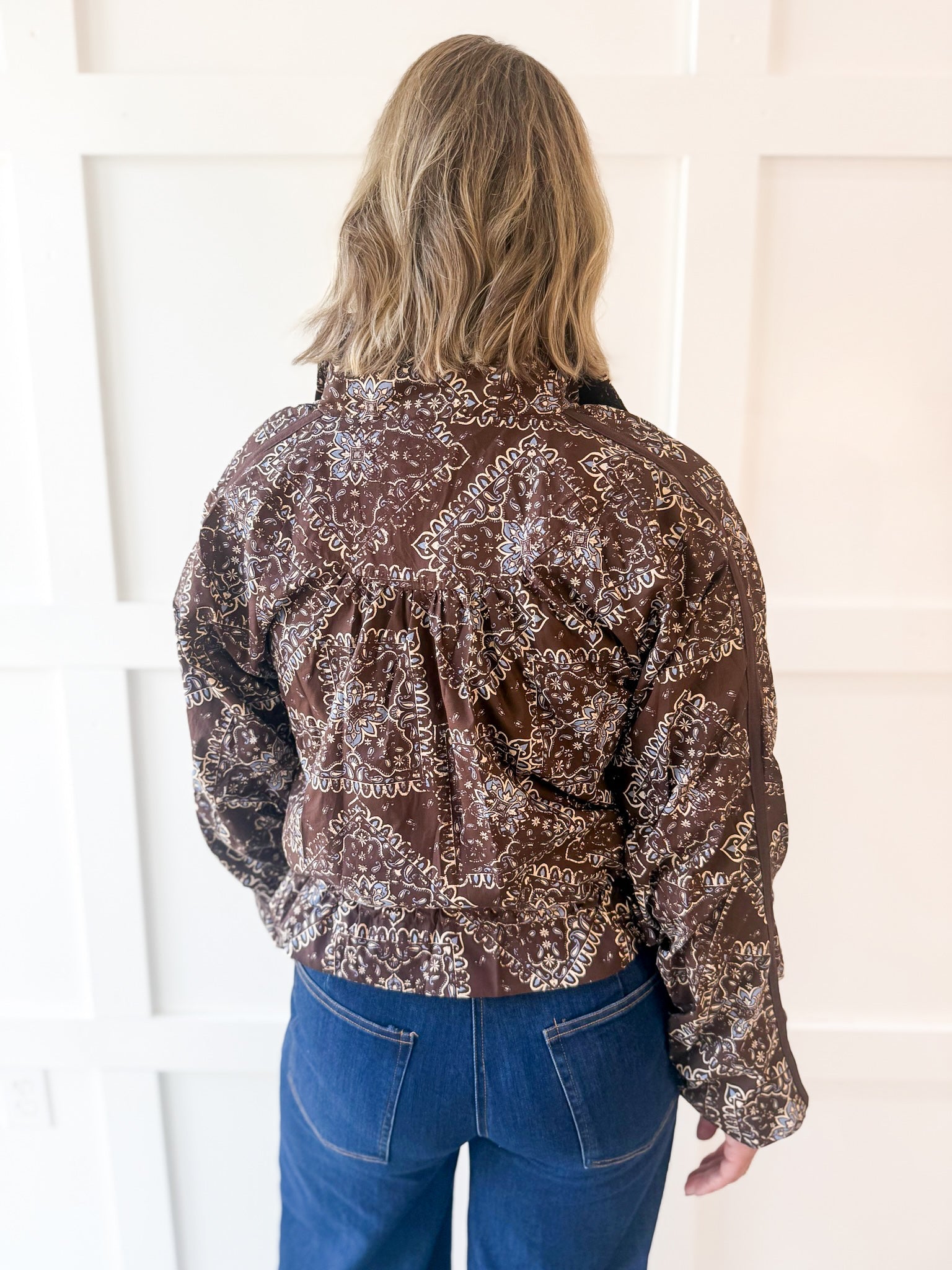 High Neck Waist Tie Jacket - Brown