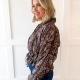 High Neck Waist Tie Jacket - Brown