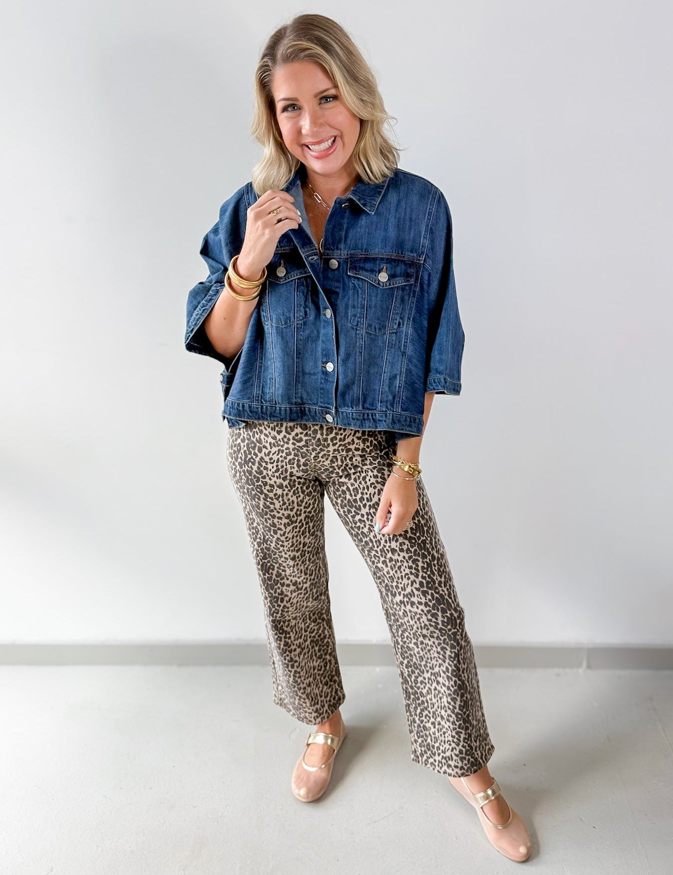High Rise Vintage Straight Leopard Denim