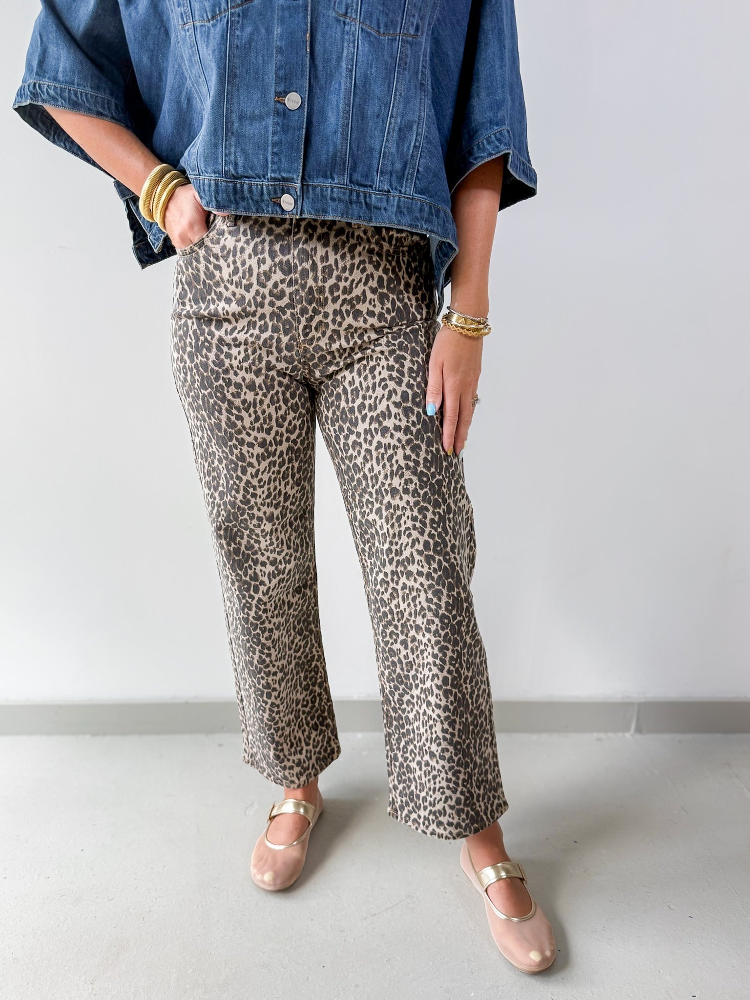 High Rise Vintage Straight Leopard Denim