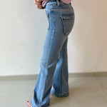 High Rise Wide Flare Pocket Jean