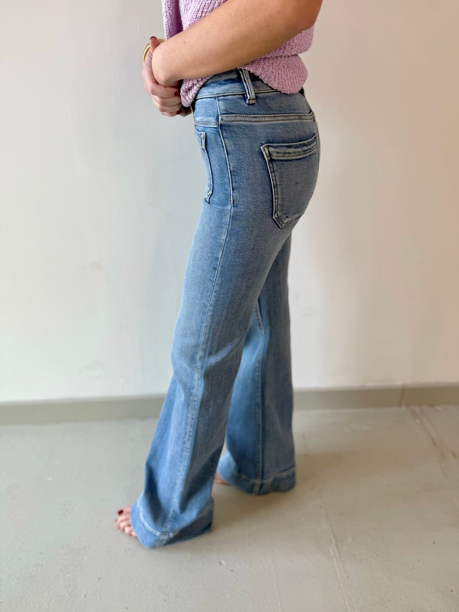 High Rise Wide Flare Pocket Jean