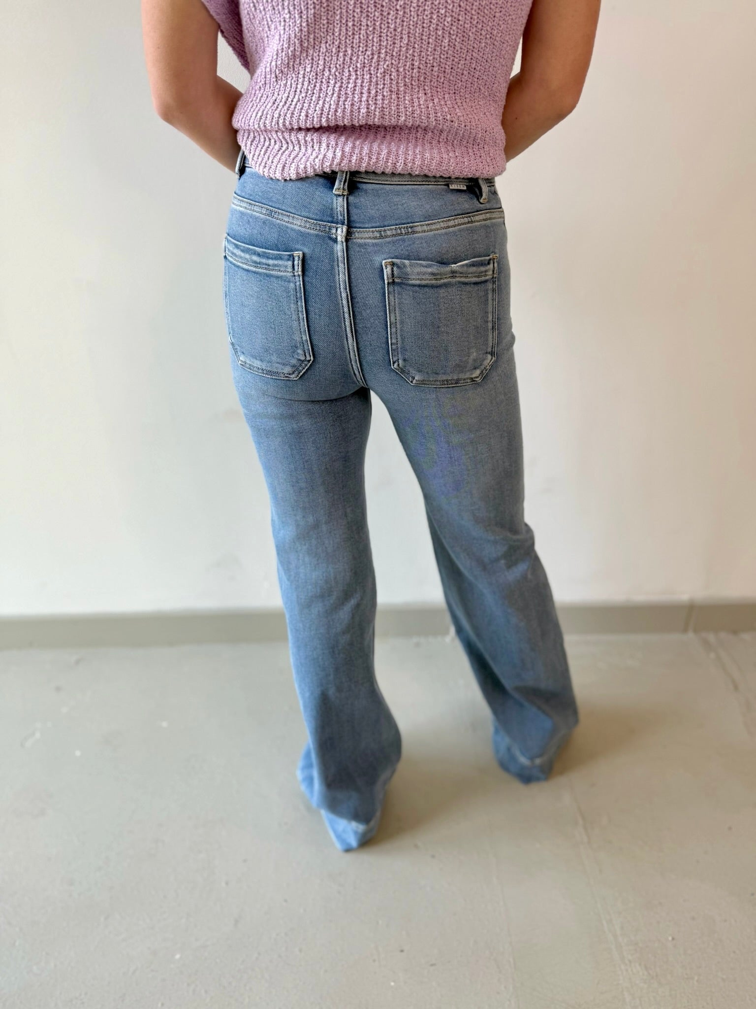 High Rise Wide Flare Pocket Jean