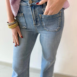 High Rise Wide Flare Pocket Jean