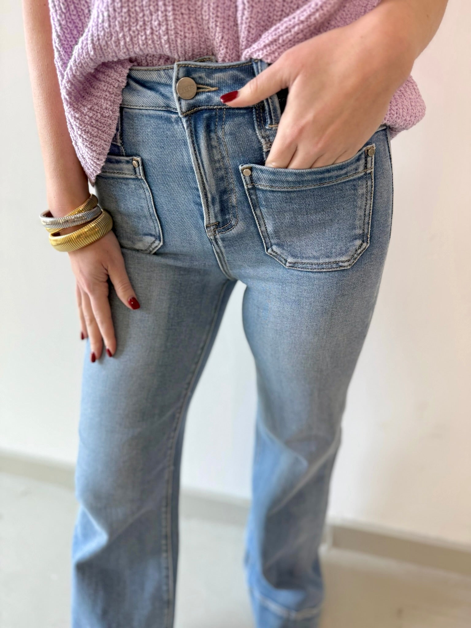 High Rise Wide Flare Pocket Jean