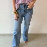 High Rise Wide Flare Pocket Jean