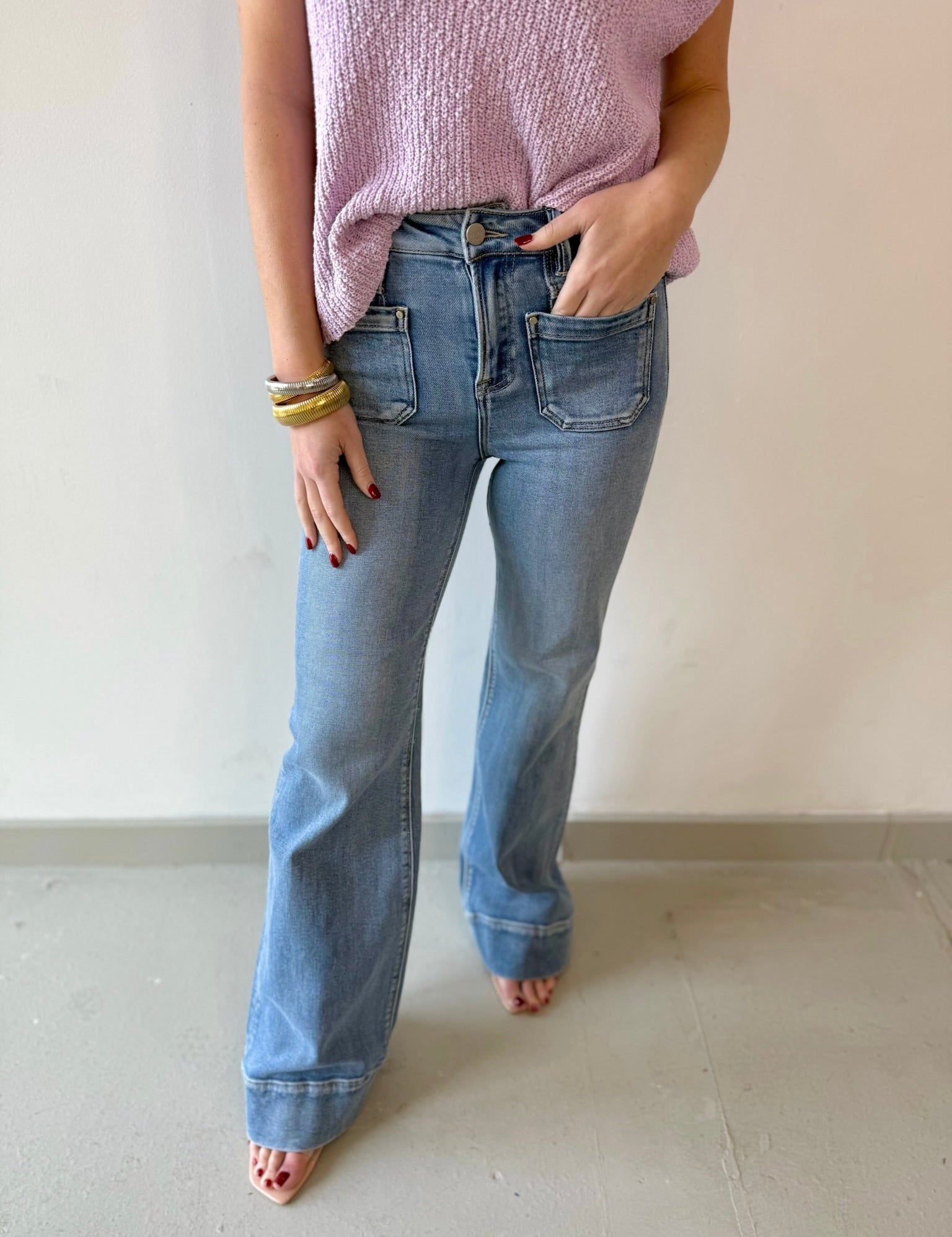 High Rise Wide Flare Pocket Jean