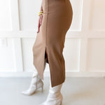 High Waist Knit Midi Skirt - Camel