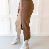 High Waist Knit Midi Skirt - Camel