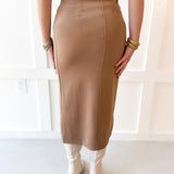 High Waist Knit Midi Skirt - Camel