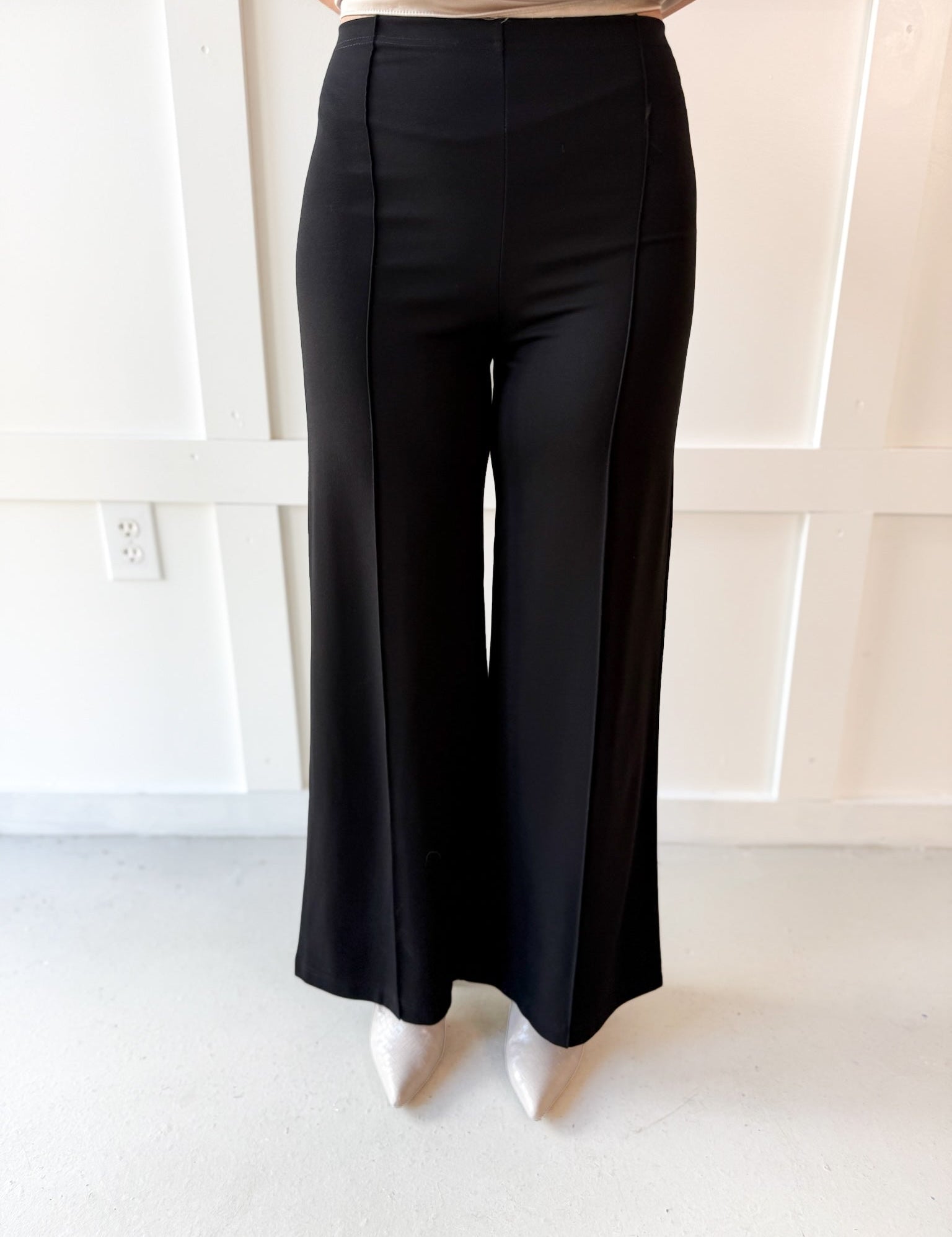 High Waist Wide Leg Ponte Pant- Black