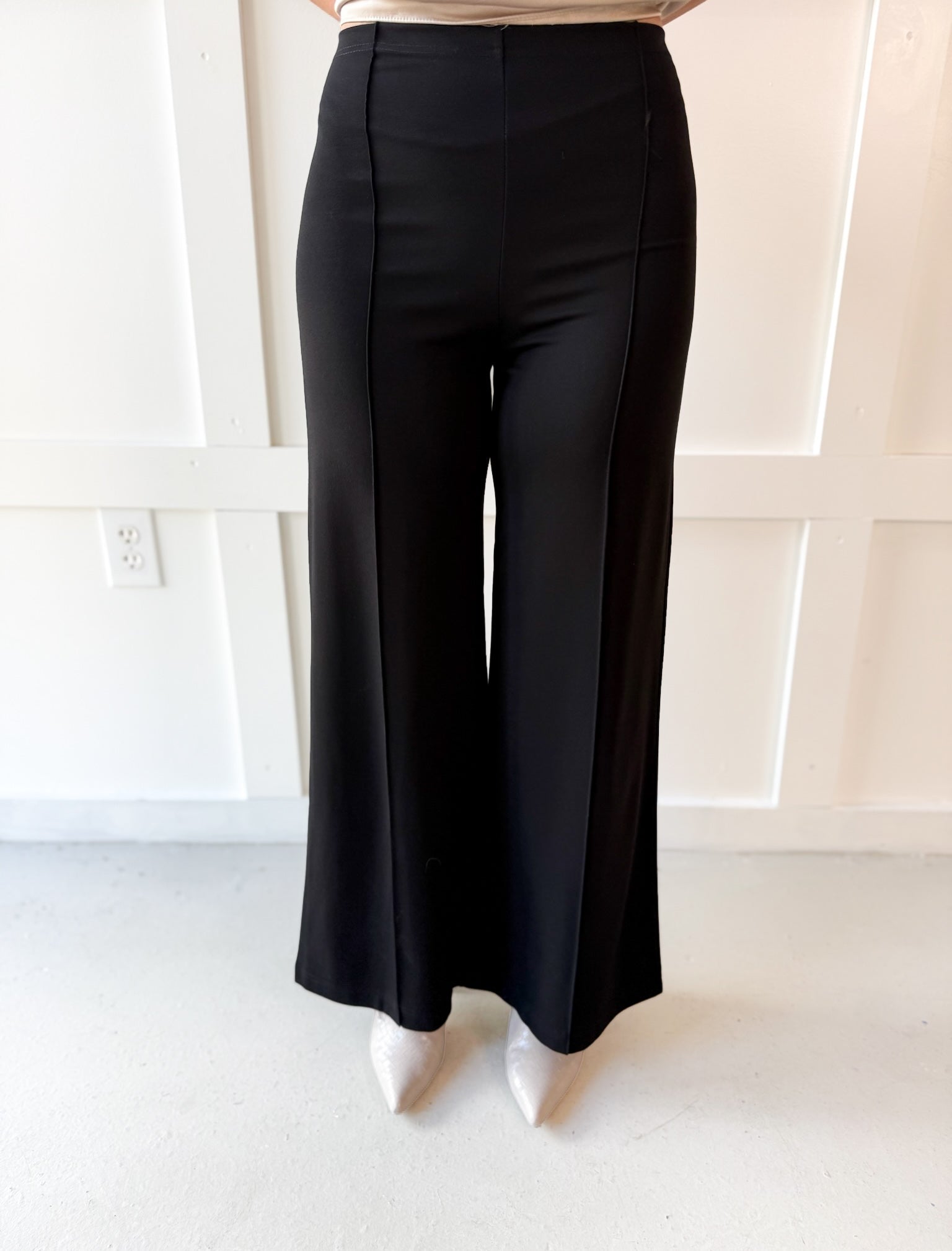 High Waist Wide Leg Ponte Pant- Black