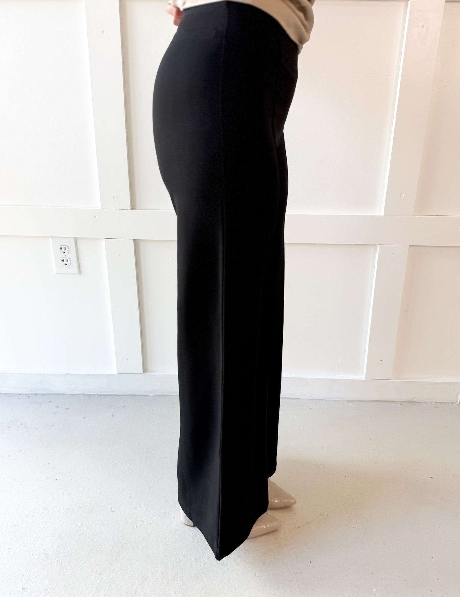 High Waist Wide Leg Ponte Pant- Black