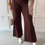 High Waist Wide Leg Ponte Pant- Mocha