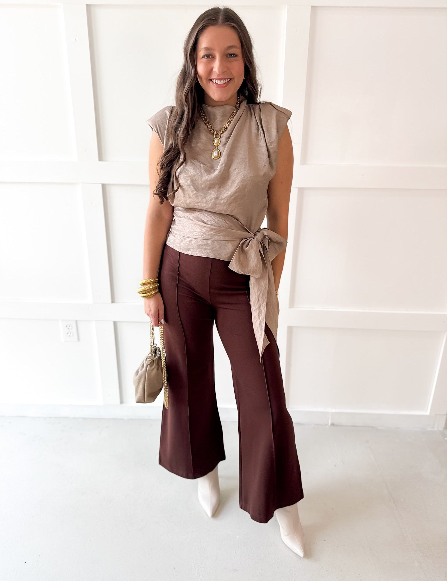 High Waist Wide Leg Ponte Pant- Mocha