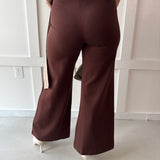 High Waist Wide Leg Ponte Pant- Mocha
