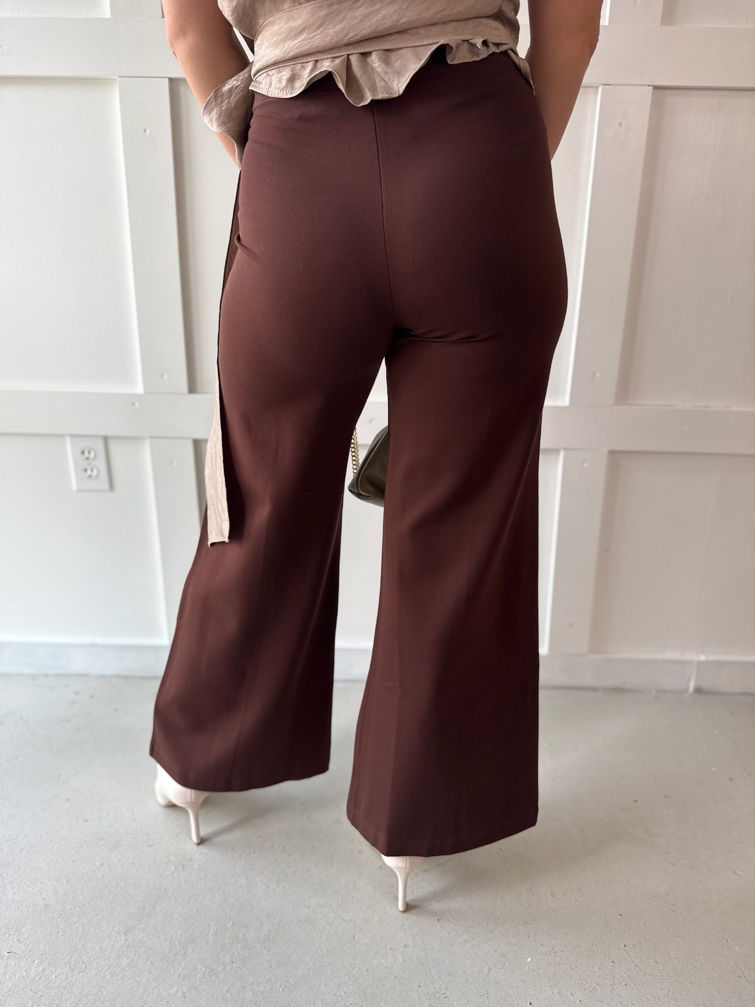 High Waist Wide Leg Ponte Pant- Mocha