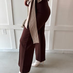 High Waist Wide Leg Ponte Pant- Mocha