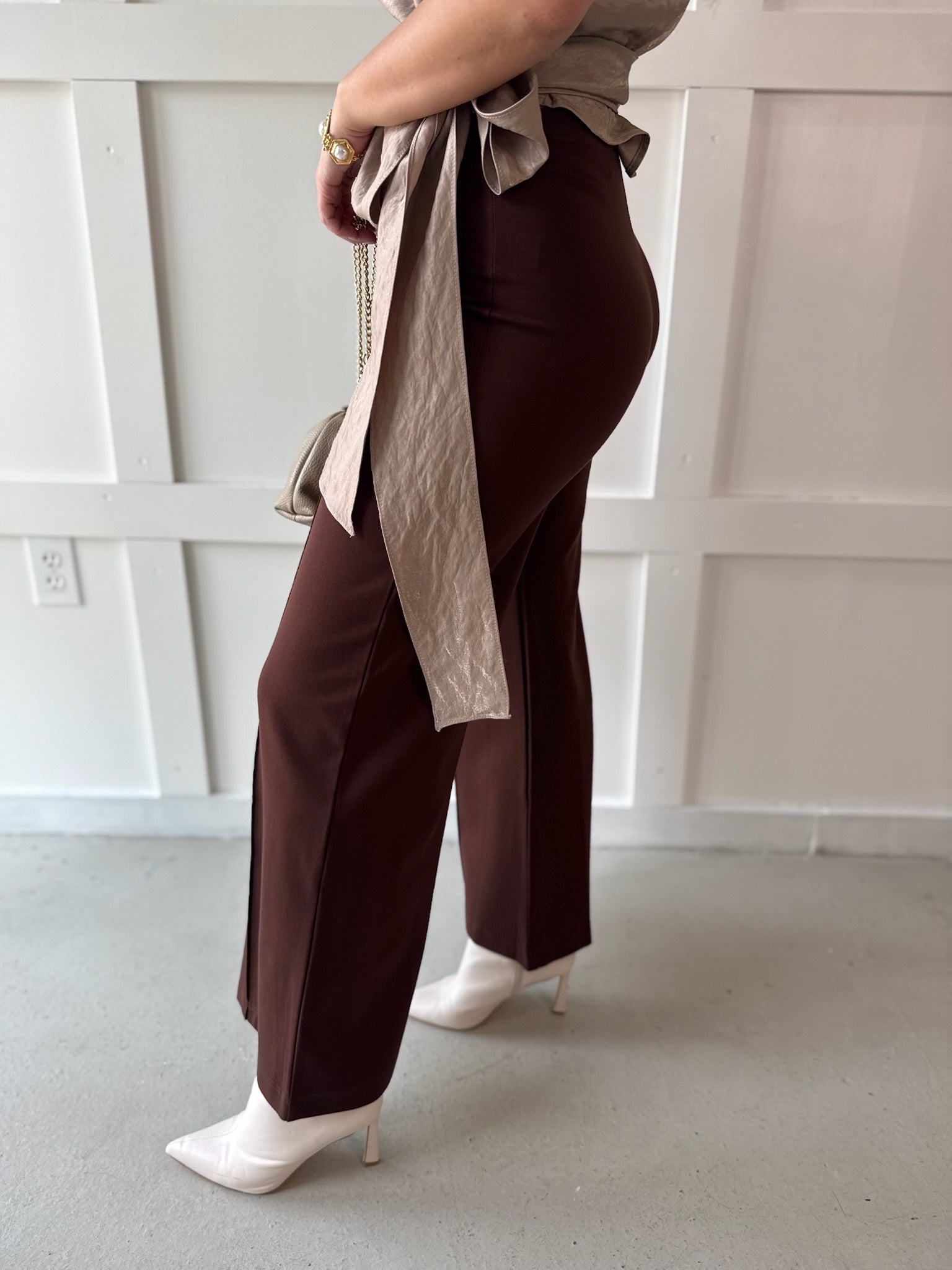 High Waist Wide Leg Ponte Pant- Mocha
