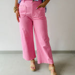 High Waist Wide Pants Featuring Scallop Trim