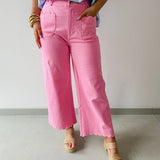High Waist Wide Pants Featuring Scallop Trim