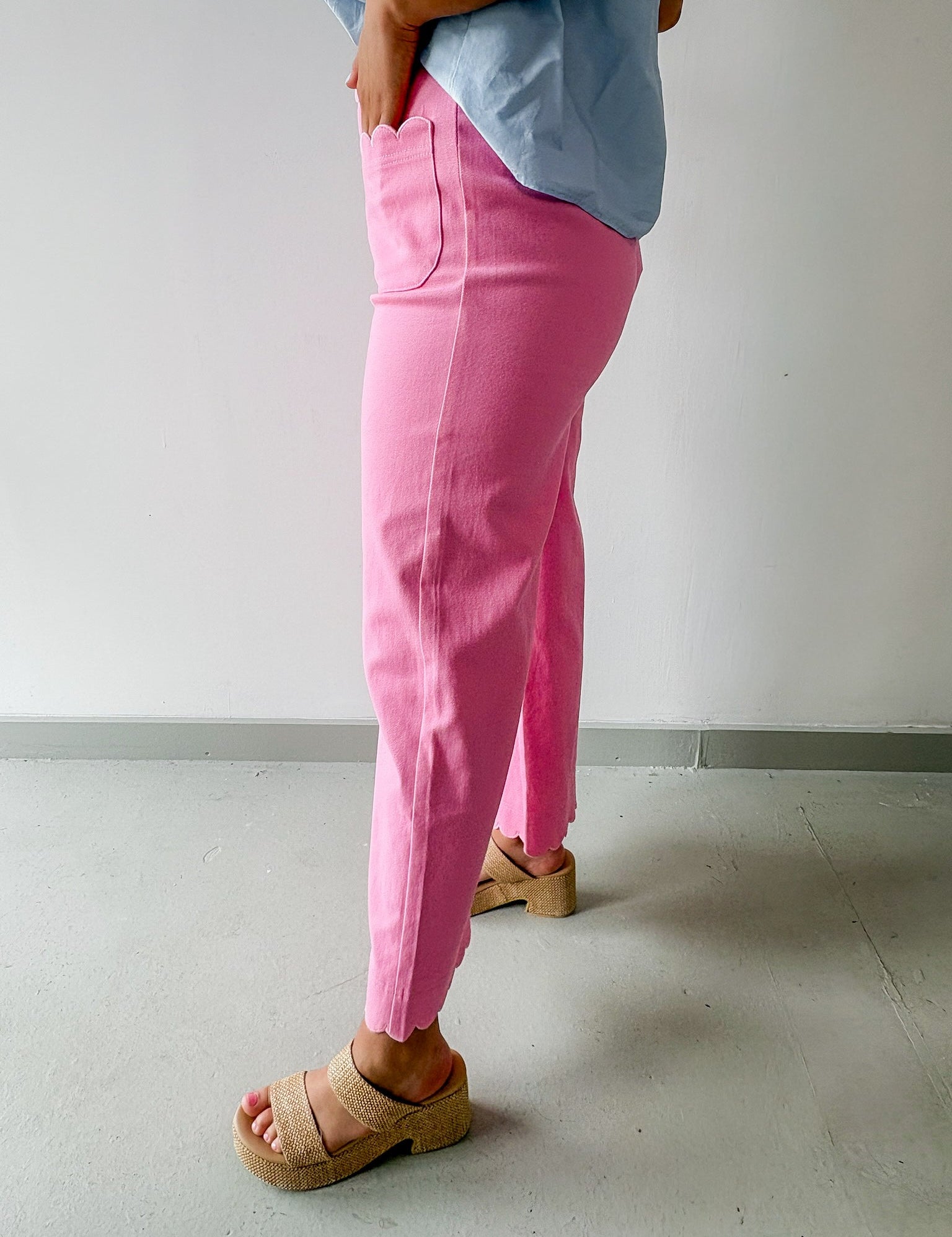 High Waist Wide Pants Featuring Scallop Trim