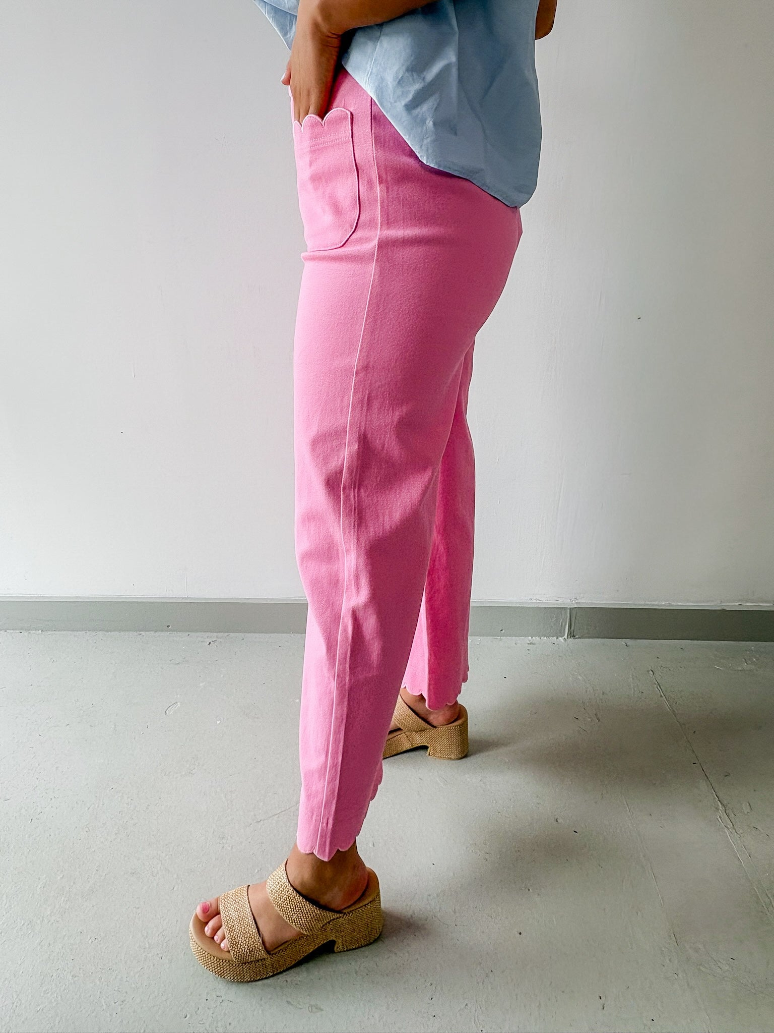High Waist Wide Pants Featuring Scallop Trim