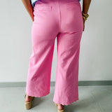 High Waist Wide Pants Featuring Scallop Trim