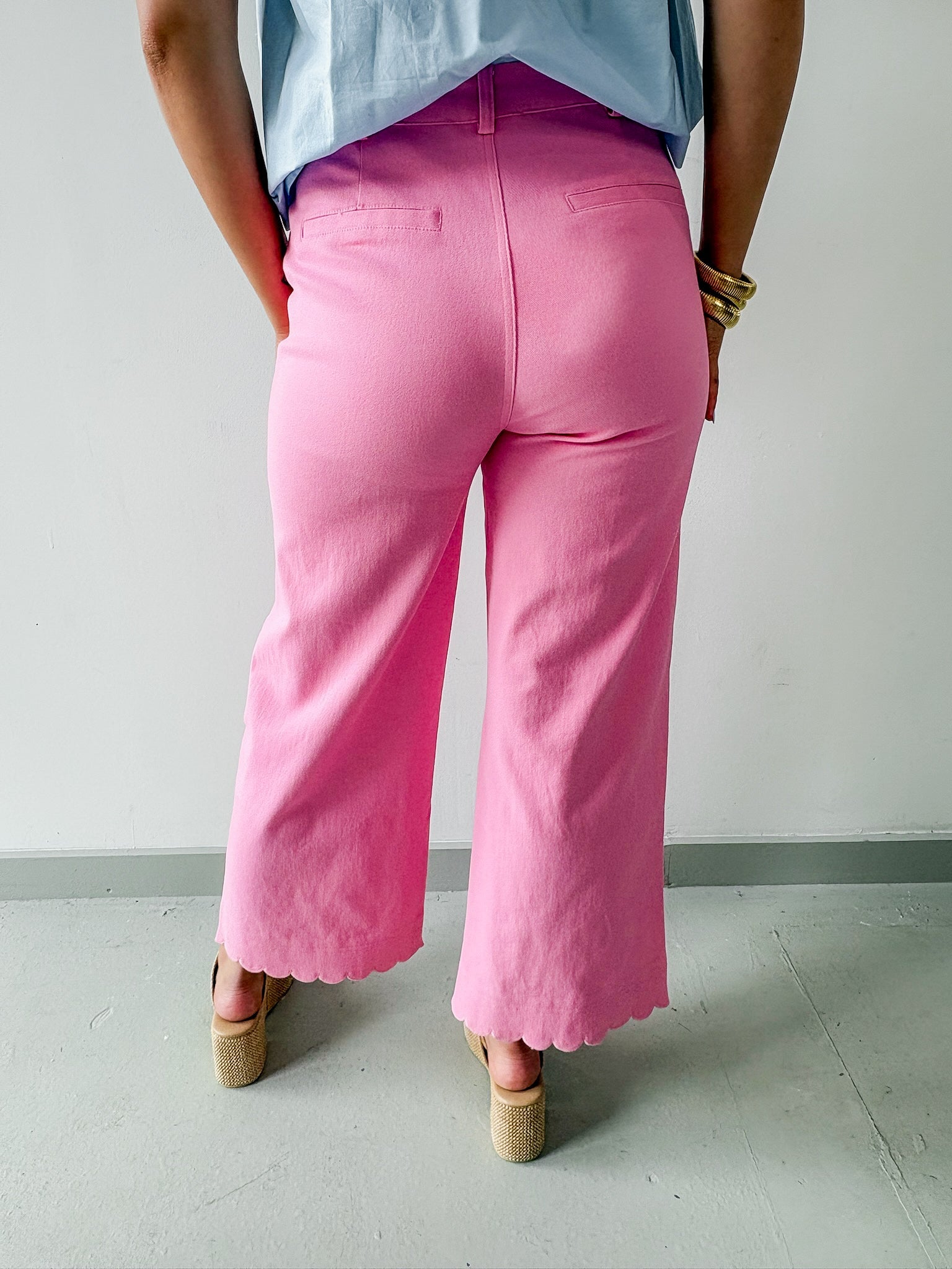 High Waist Wide Pants Featuring Scallop Trim