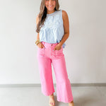 High Waist Wide Pants Featuring Scallop Trim