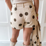 High Waisted Polka Dot Shorts- Beige