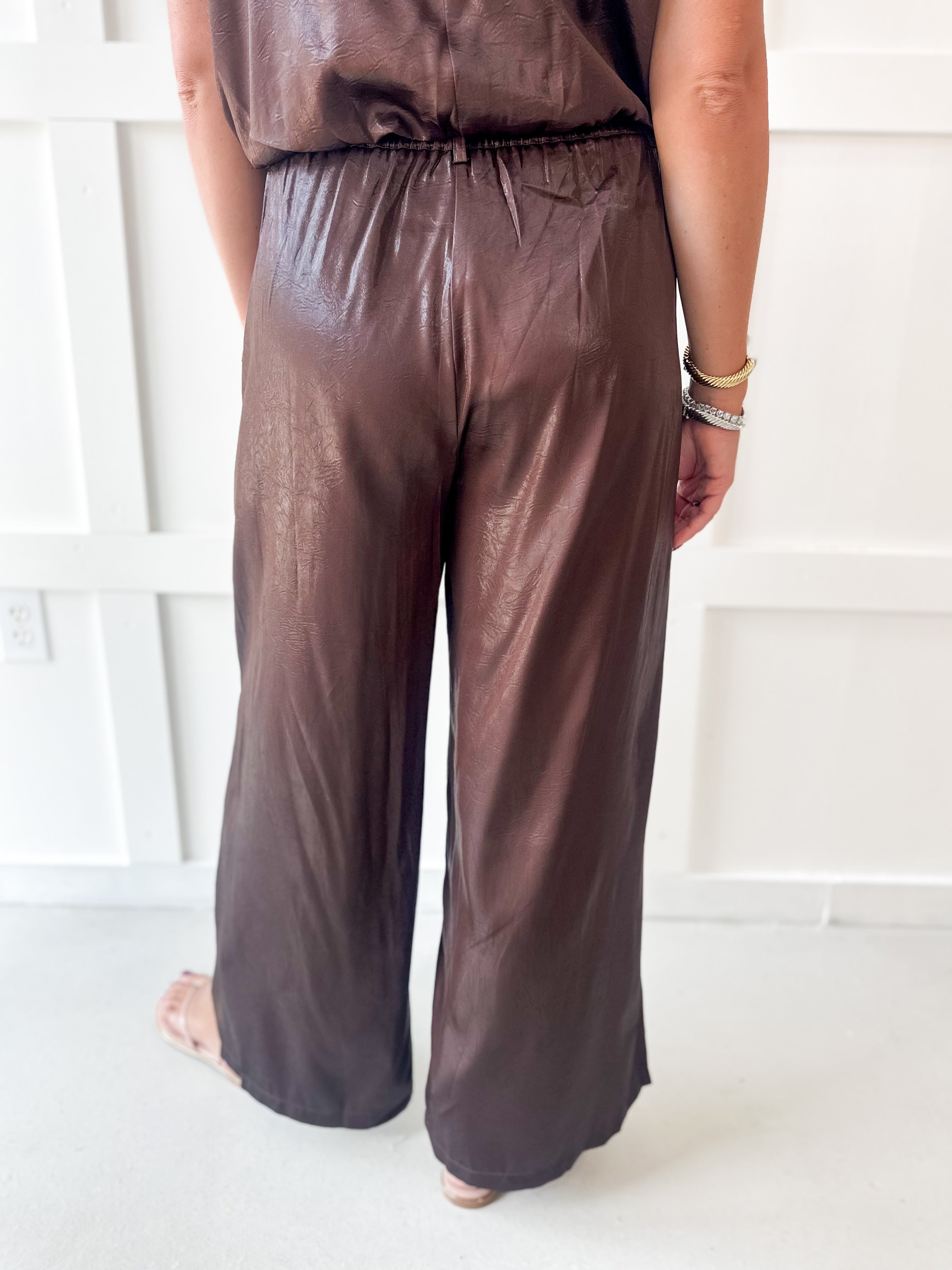 High Waisted Tailored Wide Leg Pants - Brown