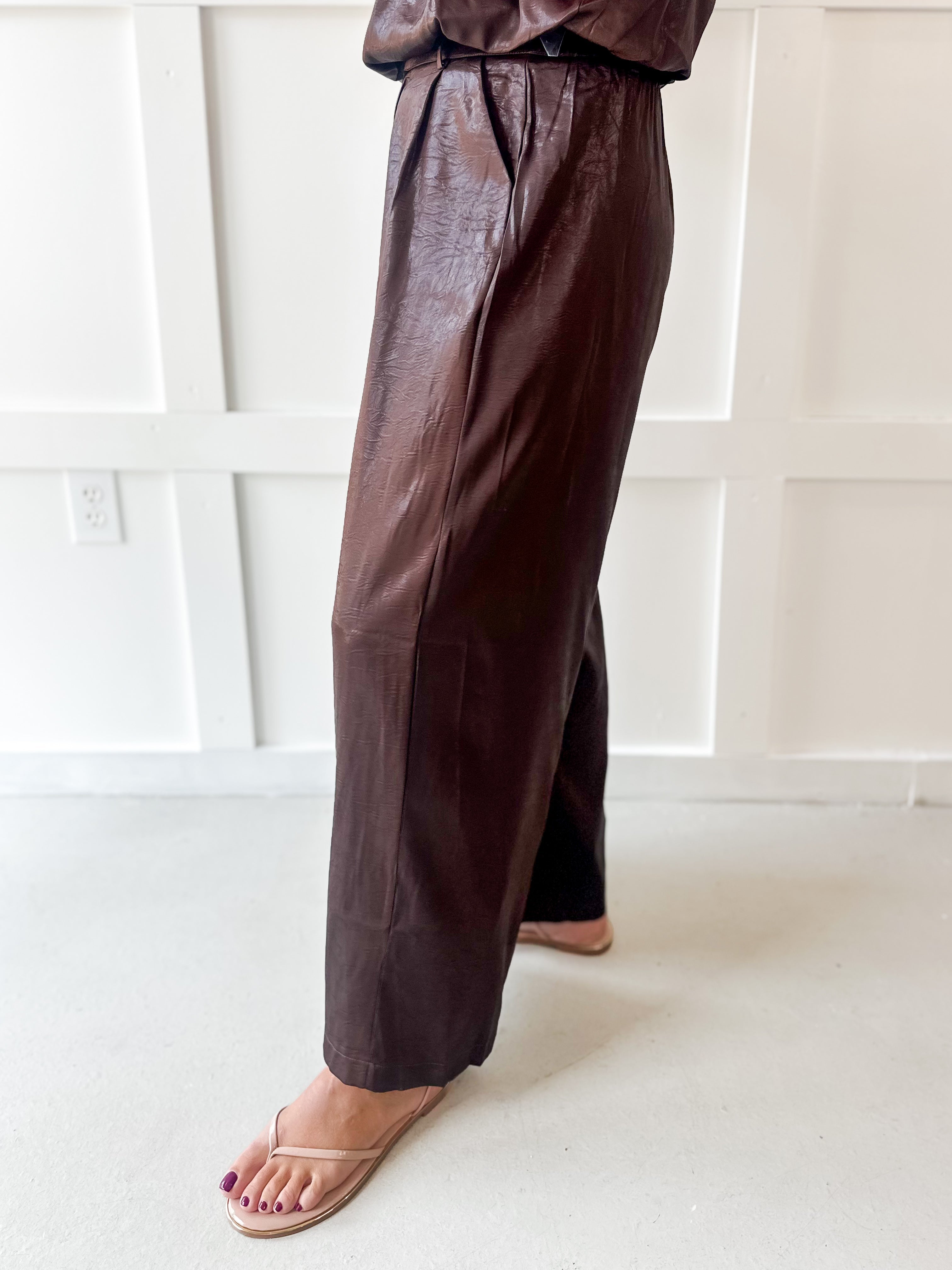 High Waisted Tailored Wide Leg Pants - Brown