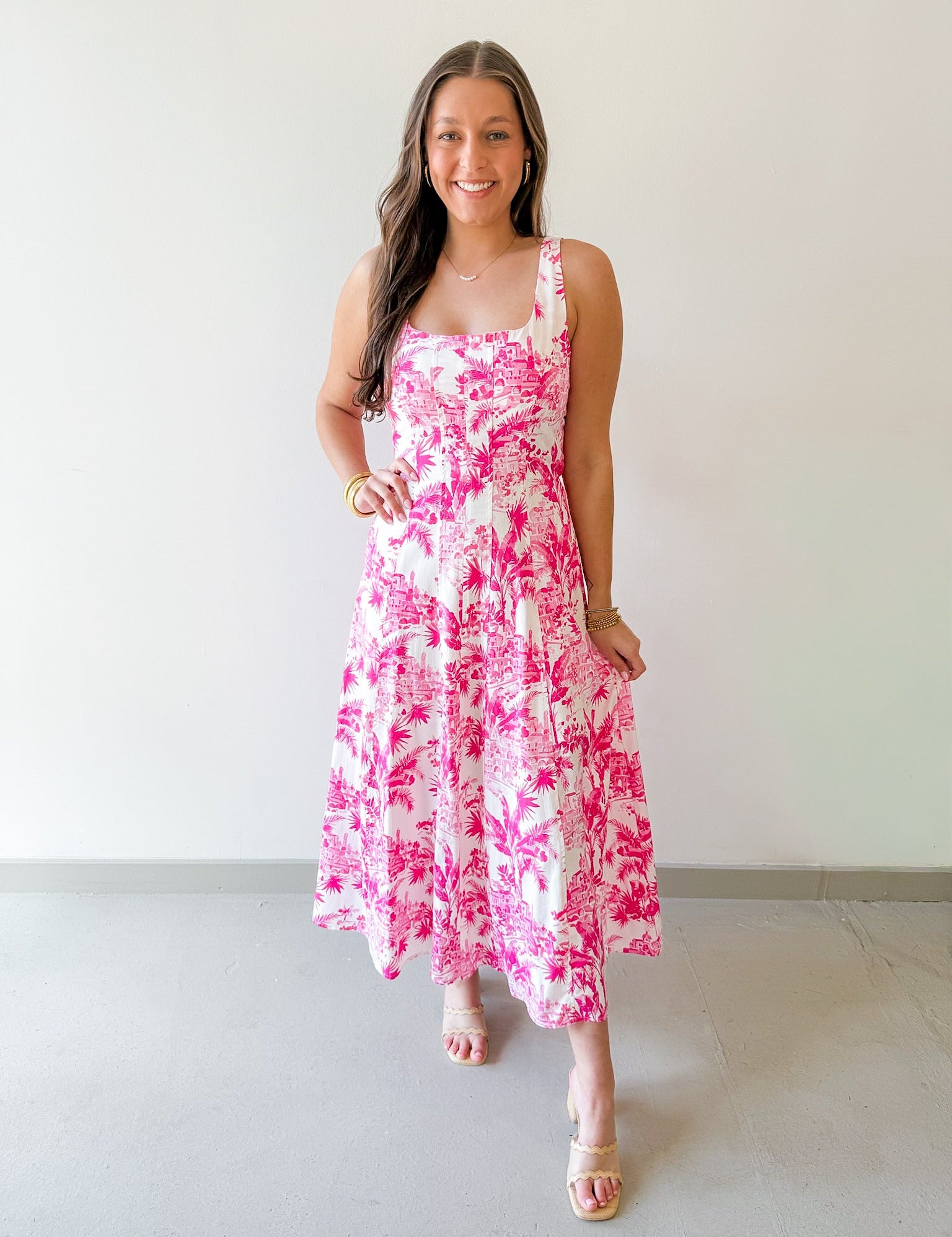 Hisiscus Palm Square Neck Dress