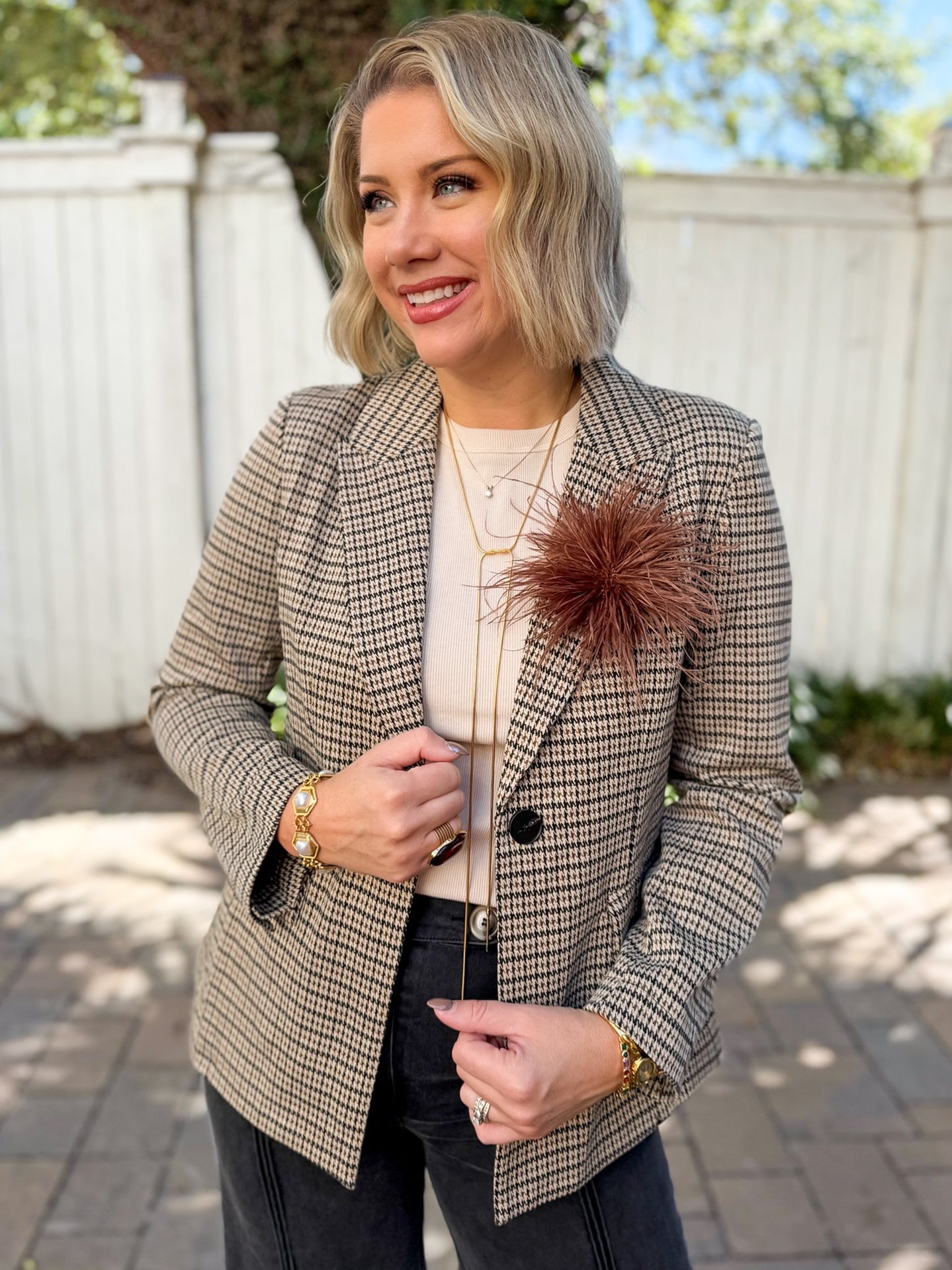 Houndstooth Blazer - Brown