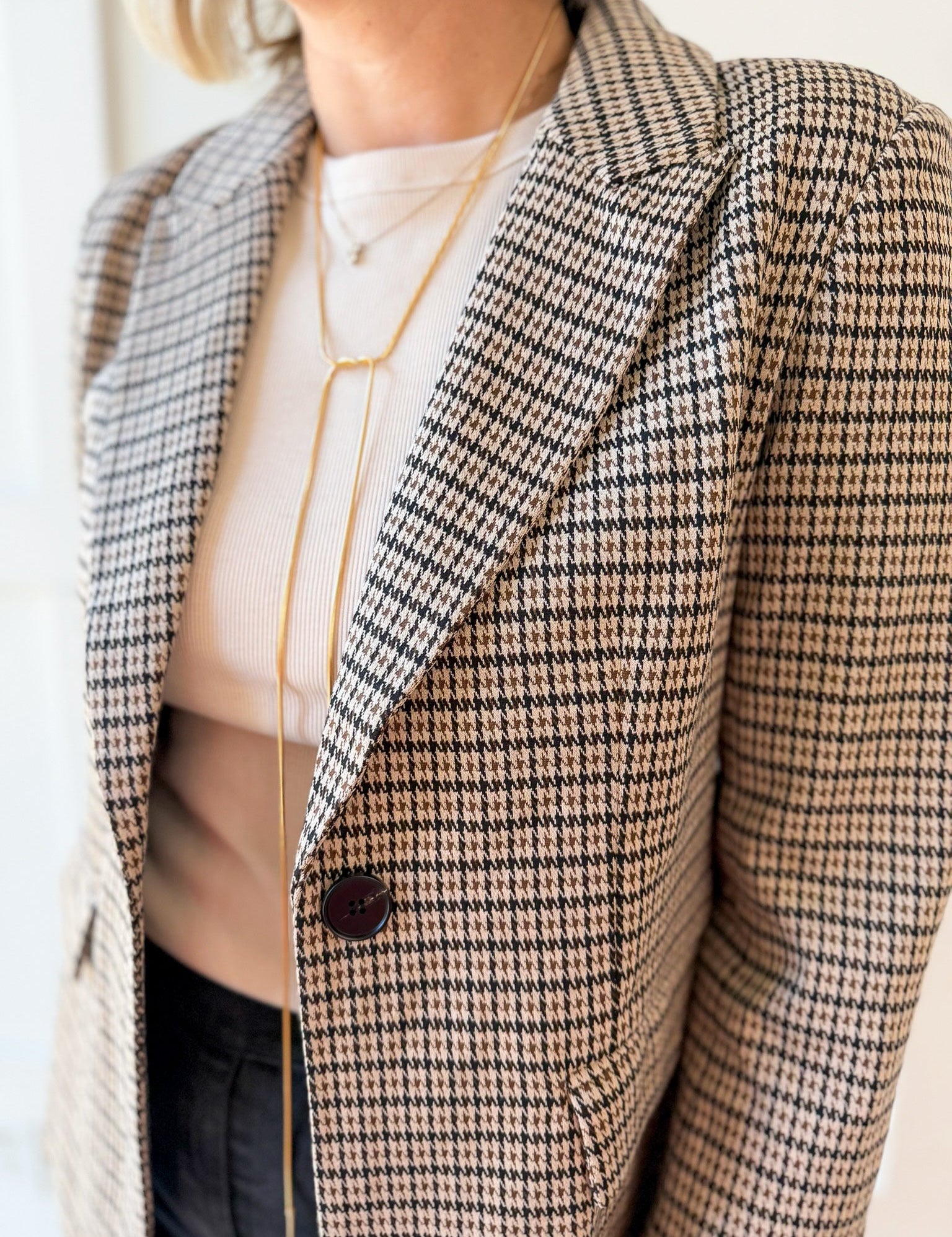 Houndstooth Blazer - Brown