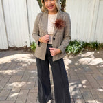 Houndstooth Blazer - Brown