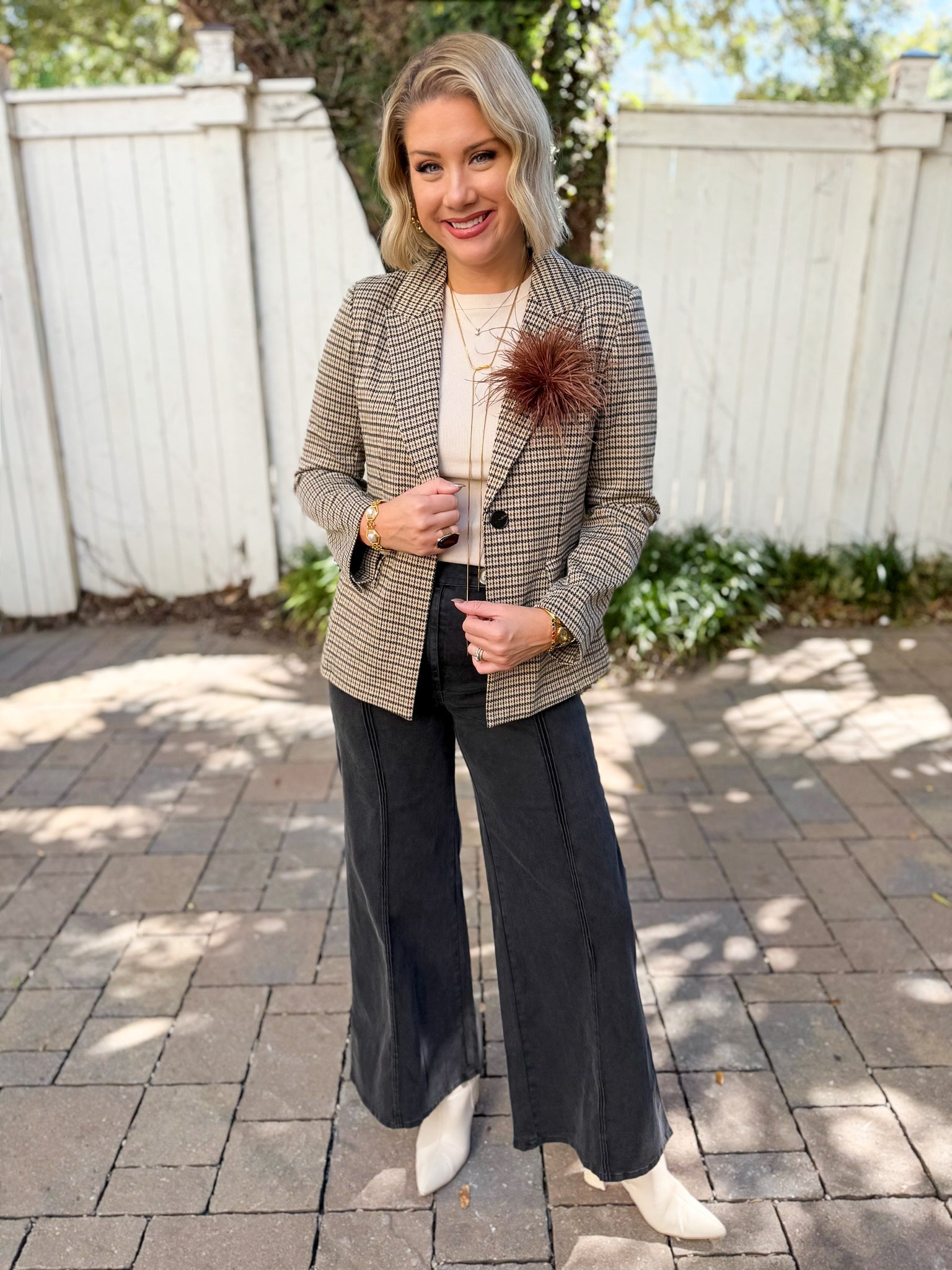 Houndstooth Blazer - Brown