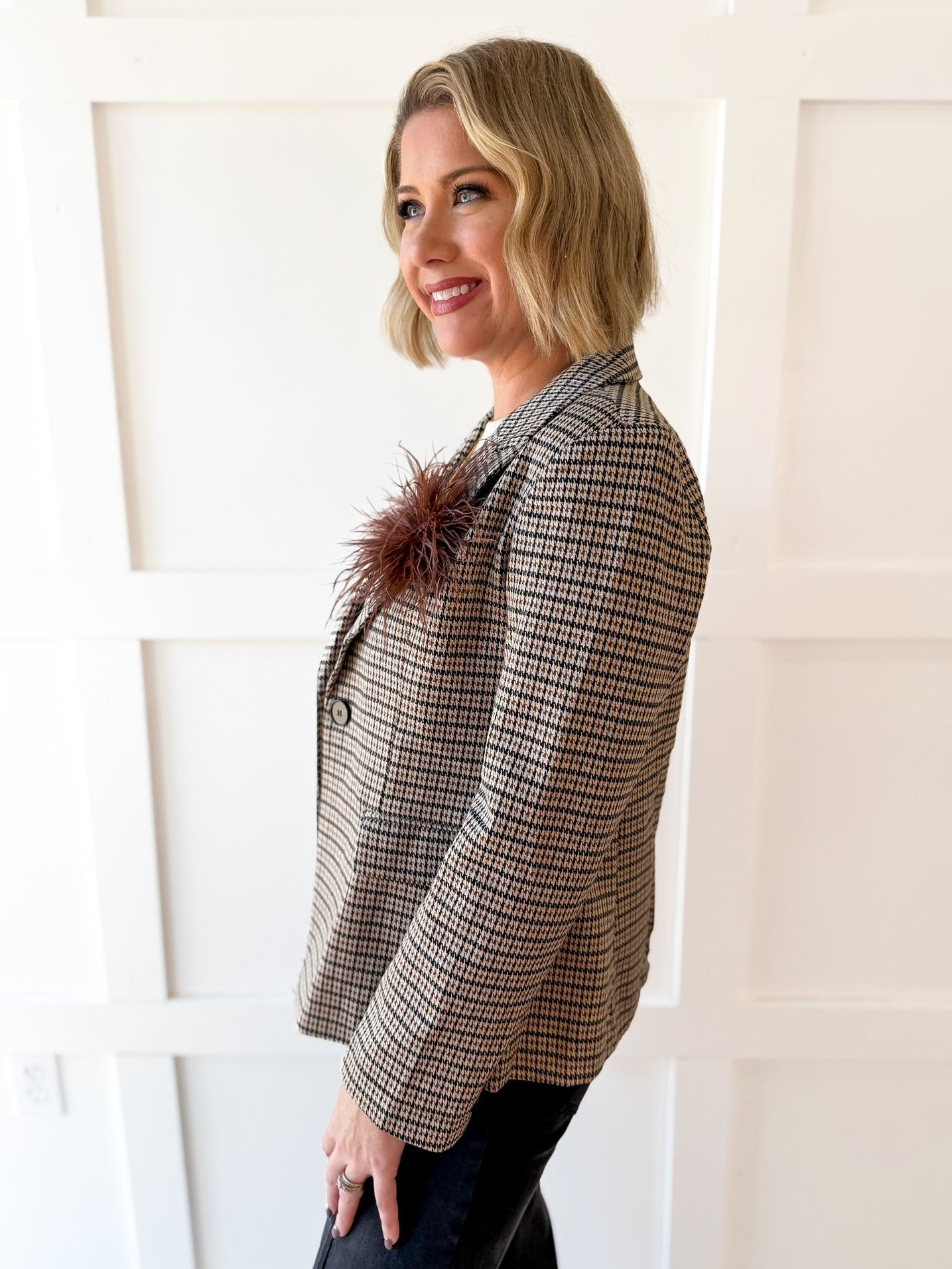 Houndstooth Blazer - Brown