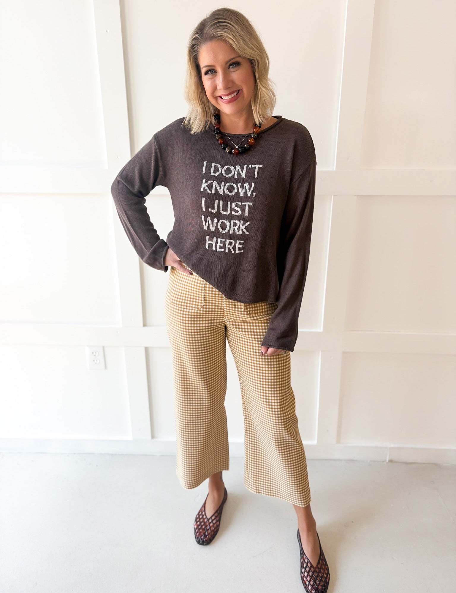 ''I Just Work Here'' Top Coco-Grey