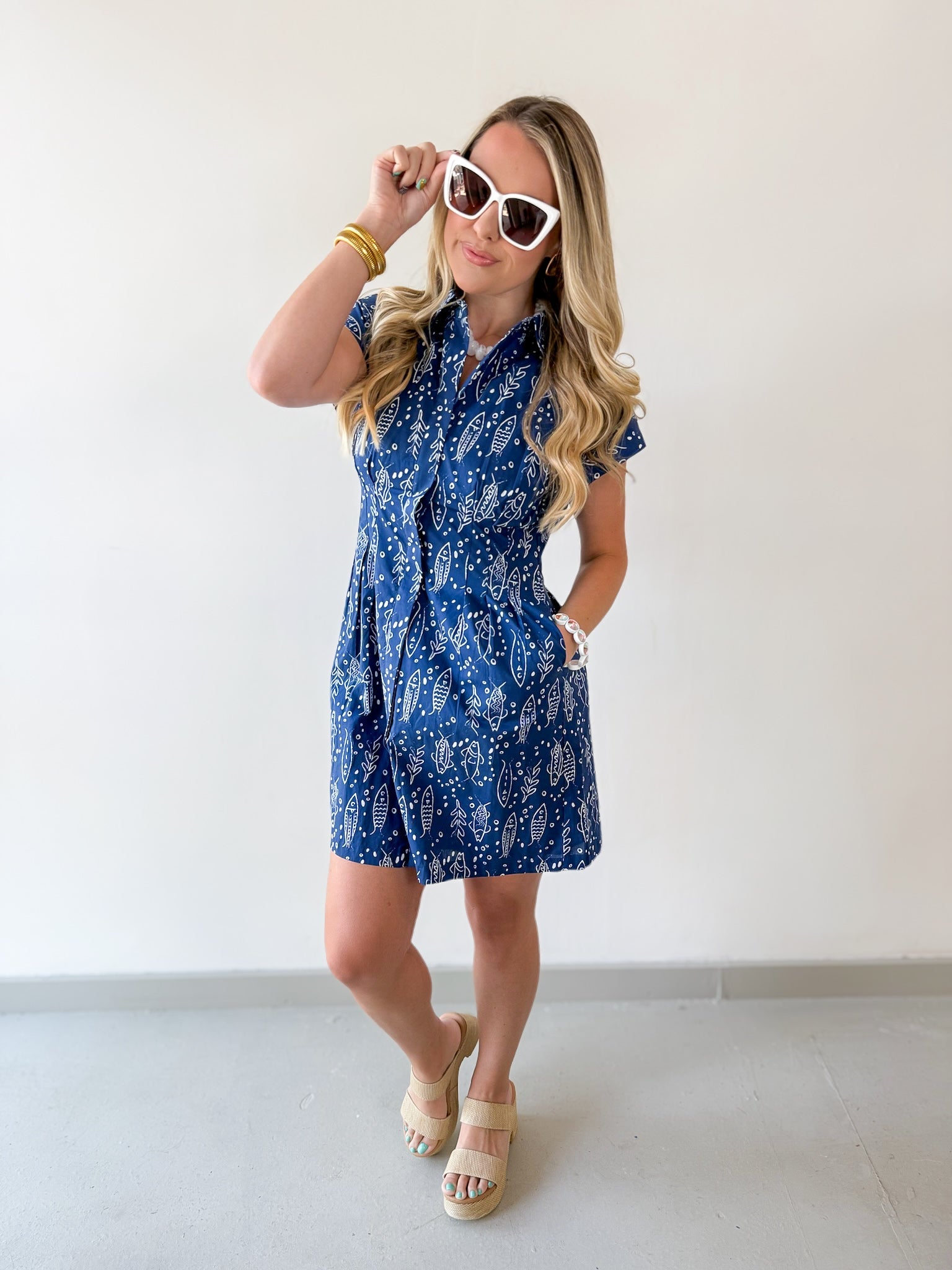 Indigo Fish Print Dress